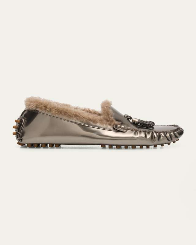 Metallic Lamb Shearling Fur Drivers